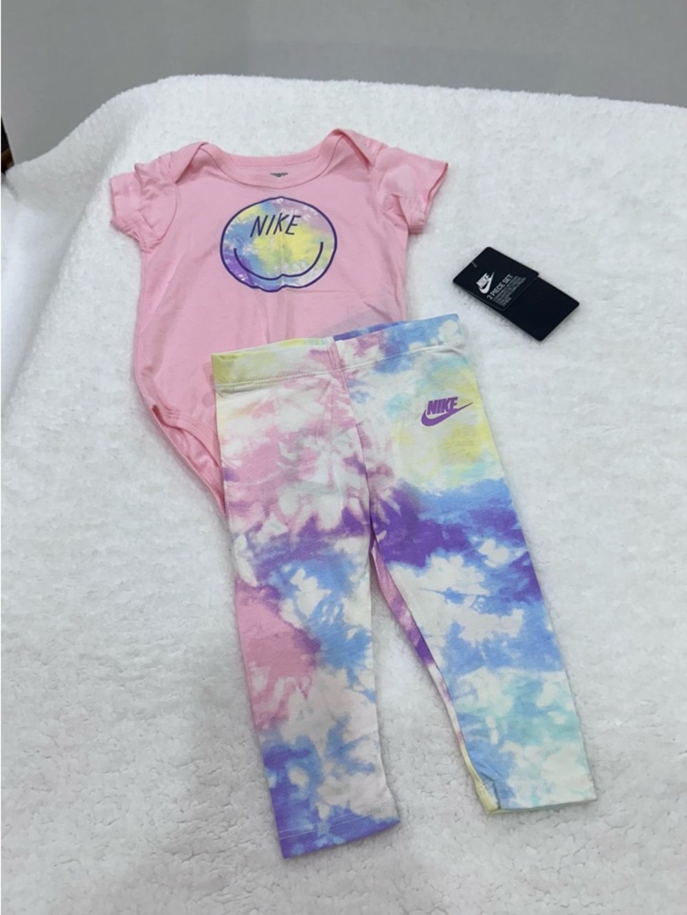 Baby Nike Pink Onesie with Pastel Tie-Dye Leggings